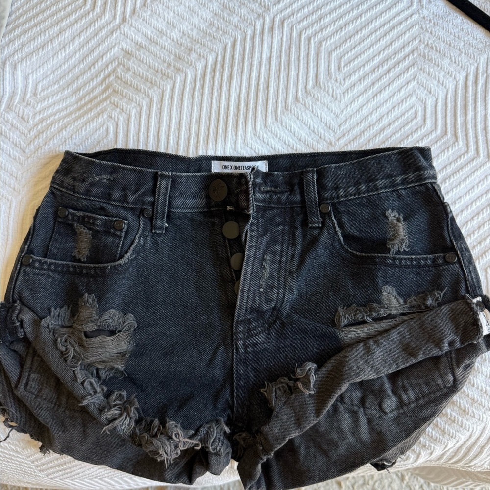 One Teaspoon Charcoal Distressed Jean Shorts